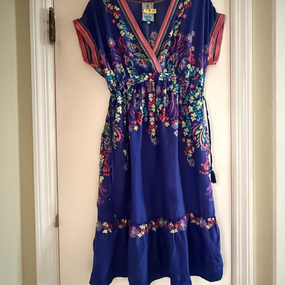 Johnny Was Vibrant Blue Floral Midi Dress